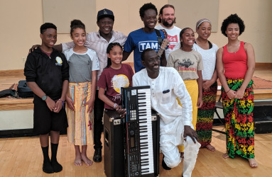 Workshop with students, Ezé Wendtoin, Aristide Nikiema, Massamba Diop, and Jason Buchea at the Thiossane Institute in Columbus, Ohio | Carolin Müller, 2019